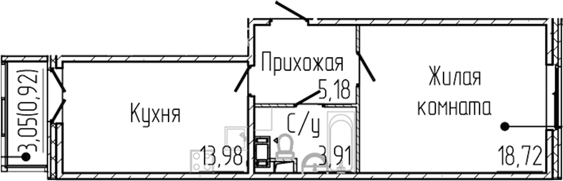 1-комнатная квартира 42.7 м², 2/8 эт., ЖК «SERTOLOVO PARK»